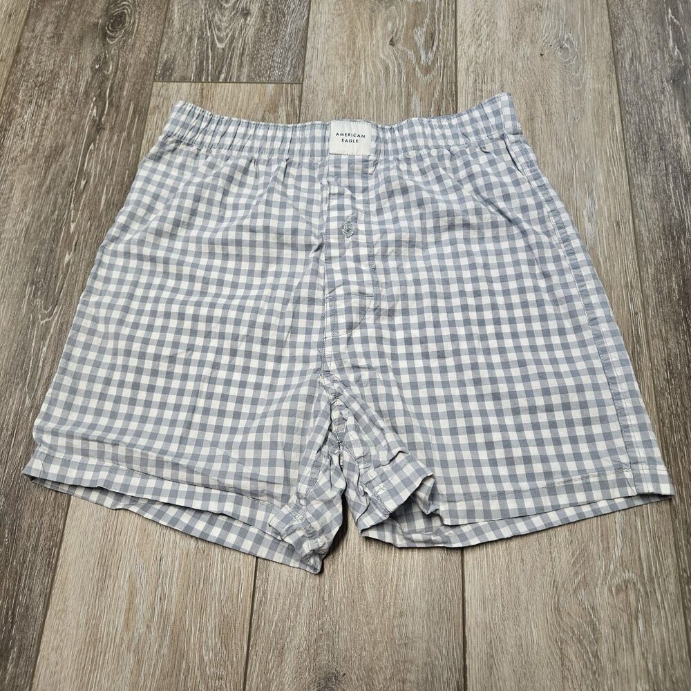 American Eagle Blue Gingham Boxer Shorts Pajama Sleepwear Loungewear Women's XS